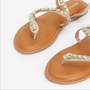 EUC gold and rhinestone express sandals size 9